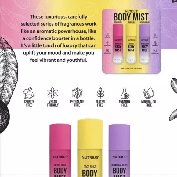 Nutrius Body Mist, 4 fl oz, 3-pack - New open box - Picture 3 of 6